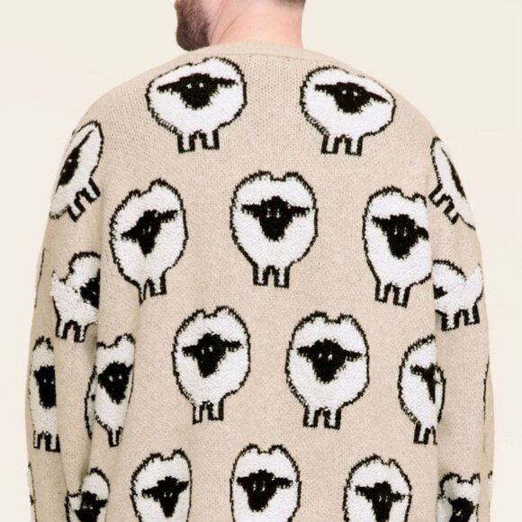 Sheep Print Pullover Sweater Adult Unisex- Woolrich x Taupe XXL - Picture 4 of 7